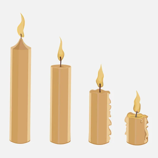 Set Burning Wax Candles Romantic Nastraenie Decoration Holidays Flat Style — Stok fotoğraf