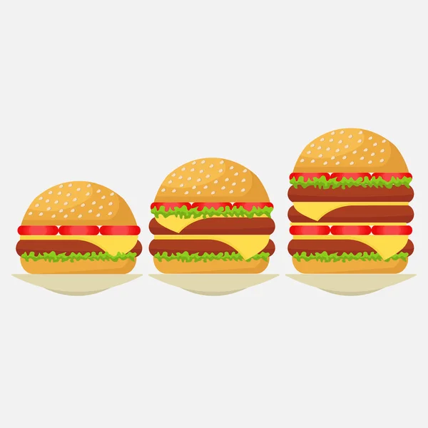 Conjunto Hambúrgueres Simples Hambúrguer Duplo Triplo Uma Sala Jantar Snack — Vetor de Stock