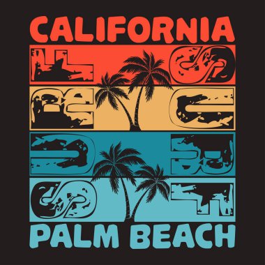California beach, palm beach t-shirt, tipografi spor, amblem grafik, vintage spor giyim tee baskı tasarımı