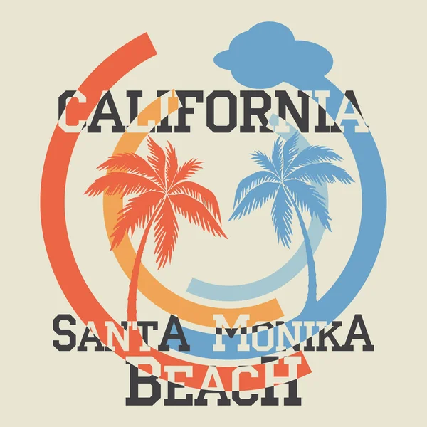 illüstrasyon, t-shirt Santa Monika, california beach, tipografi spor, amblem grafik, vintage spor giyim tee baskı tasarımı
