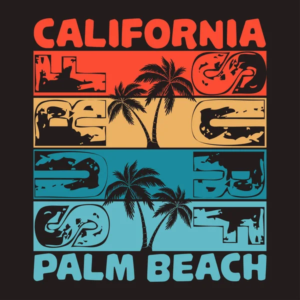 Калифорнийский Пляж Пальмовая Футболка Типографский Спорт Эмблема Графика Винтажный Дизайн — стоковое фото