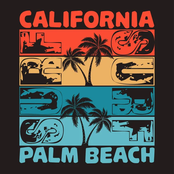 California beach, palm beach t-shirt, tipografi spor, amblem grafik, vintage spor giyim tee baskı tasarımı
