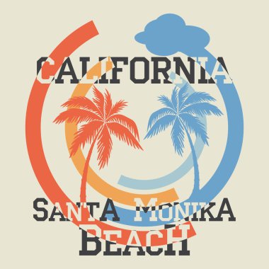 vektör çizim, t-shirt Santa Monika, california beach, tipografi spor, amblem grafik, vintage spor giyim tee baskı tasarımı