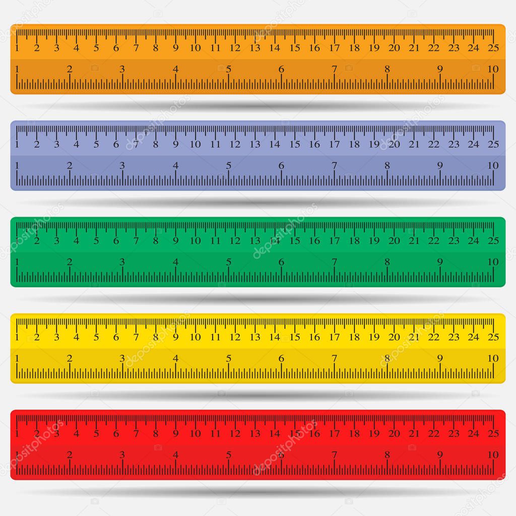 set of rulers, school supplies, drawing, flat style, vector image