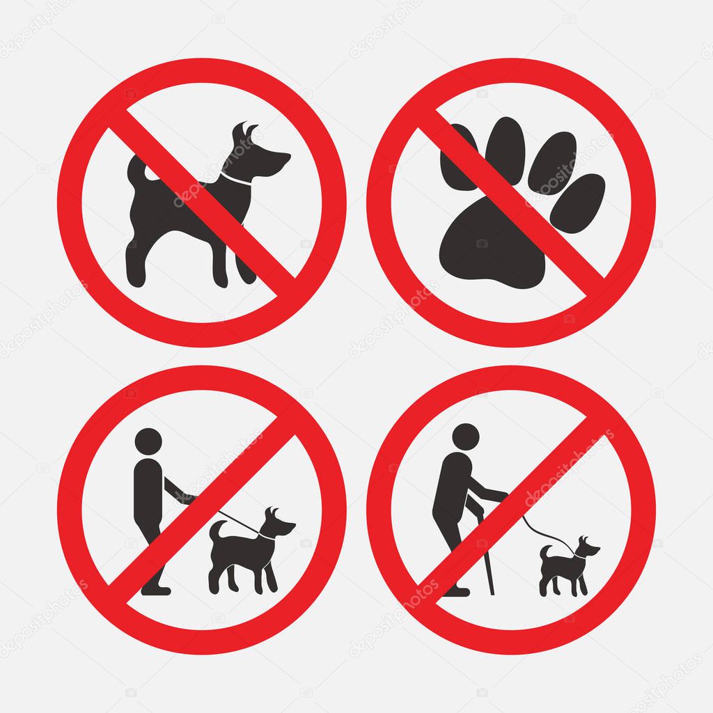 prohibiting signs dog, walking with dogs, with dogs not enter, vector image