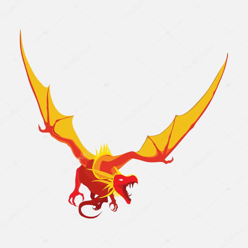 flying dragon, zodiac symbol, company logo, vector dragon emblem, flat style