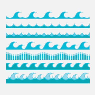 Dizi vektör simgeler, mavi dalgalar, su dalgaları, düz stil, vektör görüntü