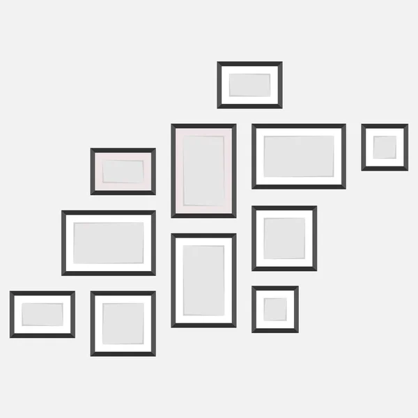 一套框架在墙上 照片的家谱 照片的空框架 矢量插图 平面风格 — 图库矢量图片