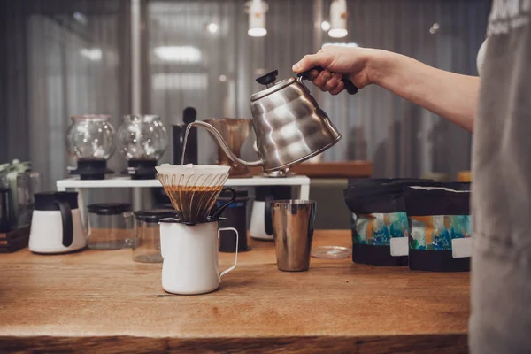 Pour over coffee in funnel. Alternative method — Stock Photo, Image