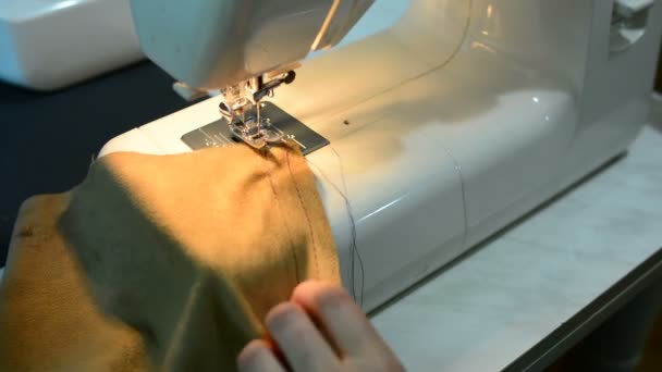 Woman Working Sewing Machine Close Clip — Stock Video