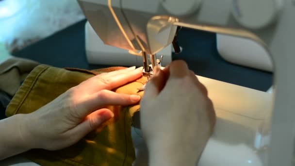 Woman Working Sewing Machine Close Clip — Stock Video