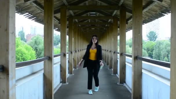 Meisje Lopen Het Aquaduct — Stockvideo