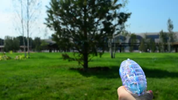 Pistola Juguete Burbujas Tiro Parque Cerca — Vídeo de stock