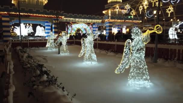 Ghirlande Natalizie Decorative Strada Anno Nuovo Celebrazione Natale — Video Stock