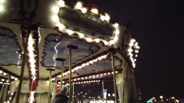 Kerst Straat Verlichting Decoratie Carrousel — Stockvideo