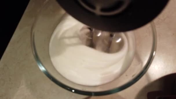 Top View Woman Chef Who Mixes Dough Electric Mixer Mixing — Stock Video