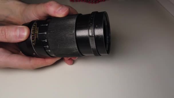 Rotating Focus Ring Old Dusty Dirty Metallic Photo Lens — Stock Video