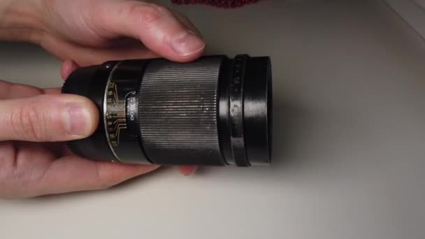 Odak Halkası Eski Dönen Tozlu Kirli Metalik Fotoğraf Lens — Stok video