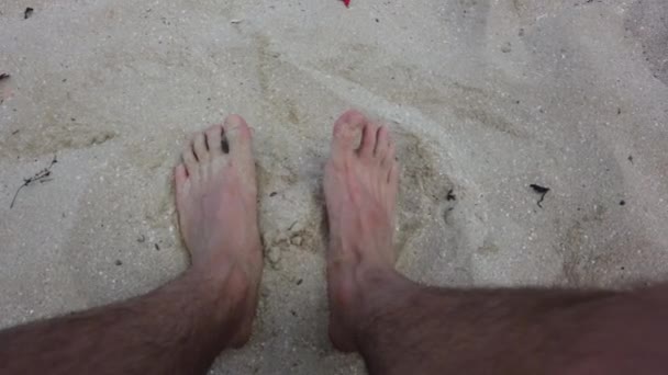 Les Pieds Humain Fouillent Sable Sur Plage Été Par Temps — Video