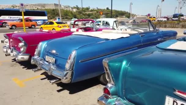 ハバナ キューバ 2019年4月 ヴィンテージクラシックアメリカ車が駐車 — ストック動画