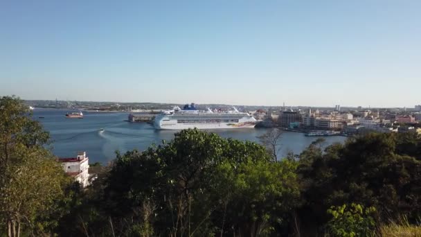 Caribische Zee Malecon Promenade Luchtfoto Van Skyline Van Habana Cubaanse — Stockvideo