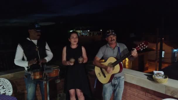 Trinidad Cuba Abril 2019 Músicos Cubanos Actúan Restaurante Cafetería — Vídeo de stock