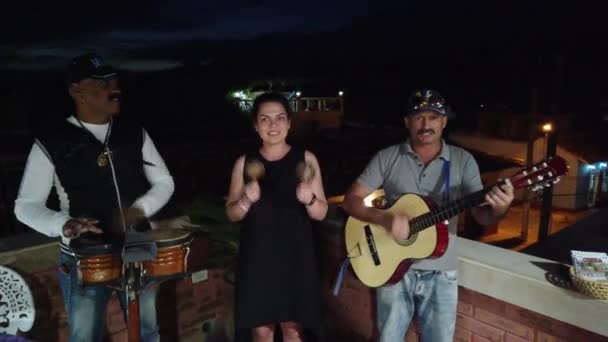 Тринидад Куба Апрель 2019 Года Кубинские Музыканты Выступают Ресторане Кафе — стоковое видео