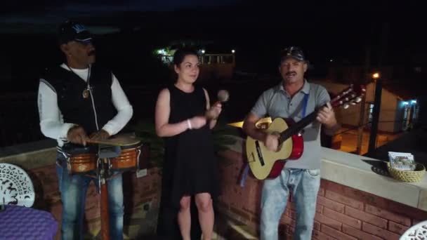 Trinidad Cuba April 2019 Cubaanse Muzikanten Presteren Een Restaurant Cafe — Stockvideo