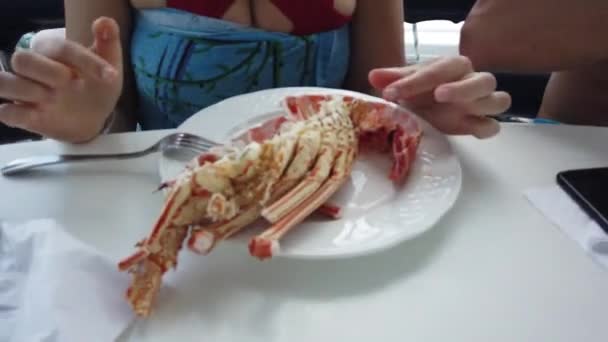 Just Cooked Fresh Lobster People Eat Lobster Boat Rocking Boat — Stock Video