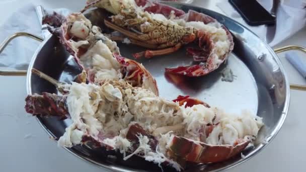 Viens Cuisiner Homard Frais Les Gens Mangent Homard Sur Bateau — Video