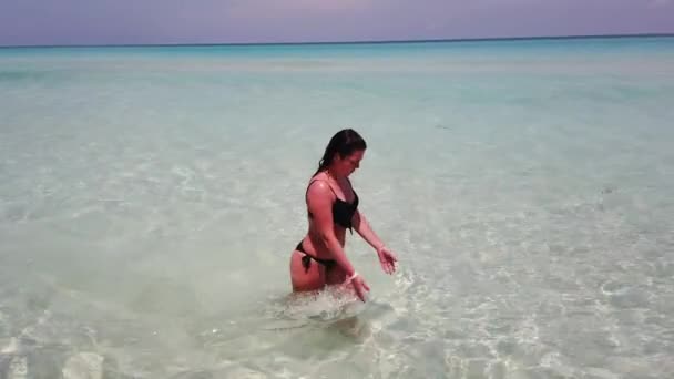 Beautiful Young Woman Vacation Swimming Ocean Beach Varadero Cuba Swimming — Stock Video