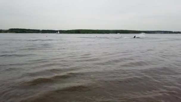 ウォータースクーター水のスクーターは川に浮かぶ — ストック動画
