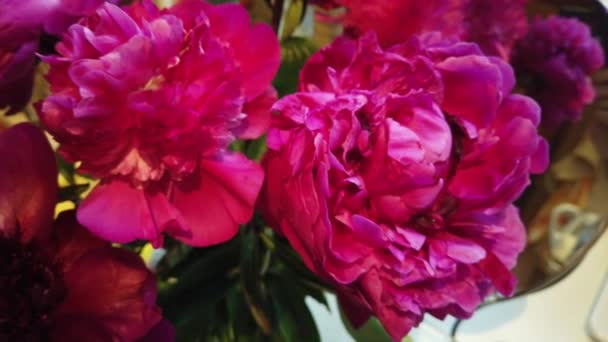 Bouquet Pivoines Rouges Est Sur Table — Video