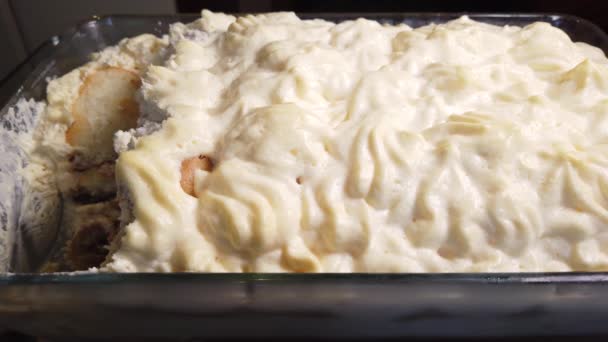 Bolo Tiramisu Caseiro Sobremesa Italiana Tradicional Cortar Bolo — Vídeo de Stock