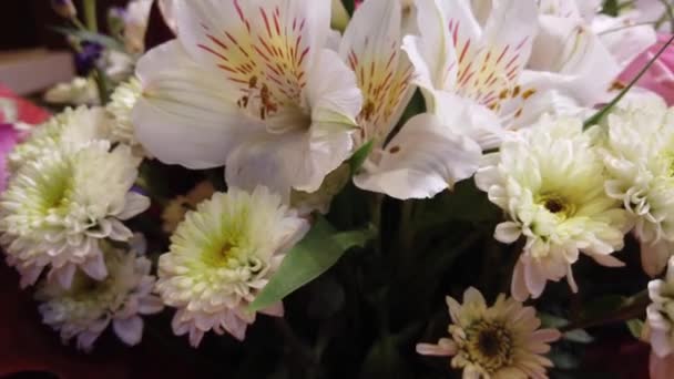 美丽的花束 五颜六色的鲜花特写 节日气氛 — 图库视频影像