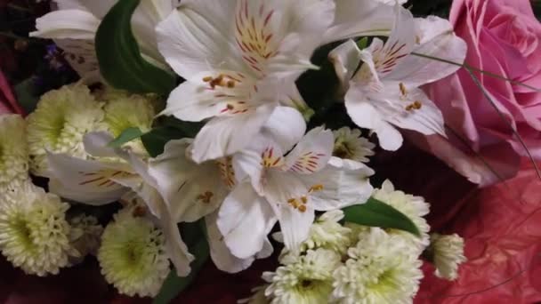 Gyönyörű Csokor Virágot Több Színű Virágok Közelről Ünnepi Hangulat — Stock videók