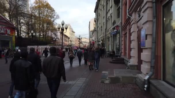 Oktober 2019 Arbat Street Moskou Rusland Toeristen Lopen Oude Arbat — Stockvideo