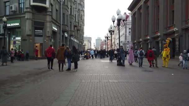 Oktober 2019 Arbat Street Moskou Rusland Toeristen Lopen Oude Arbat — Stockvideo