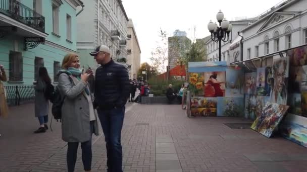 Oktober 2019 Arbat Street Moskou Rusland Mensen Die Straat Lopen — Stockvideo