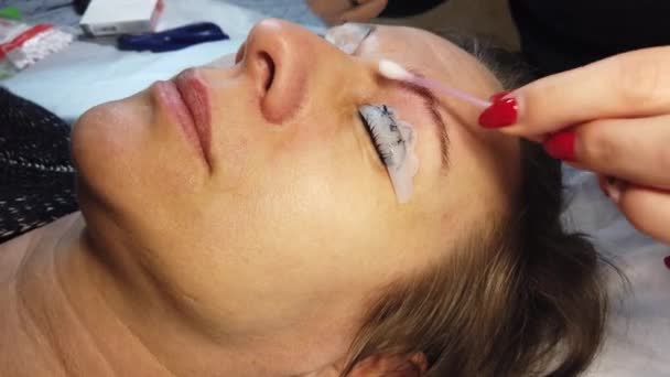 Kosmetická Léčba Kosmetický Zákrok Laminování Řas Upevnění Řas Úzká Tvář — Stock video