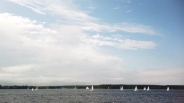 Su deposunda bir sürü yelkenli var.