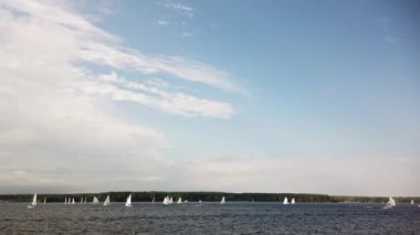 Su deposunda bir sürü yelkenli var.