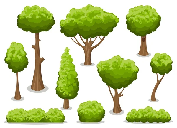 Arbusto de desenhos animados e conjunto de árvores — Vetor de Stock