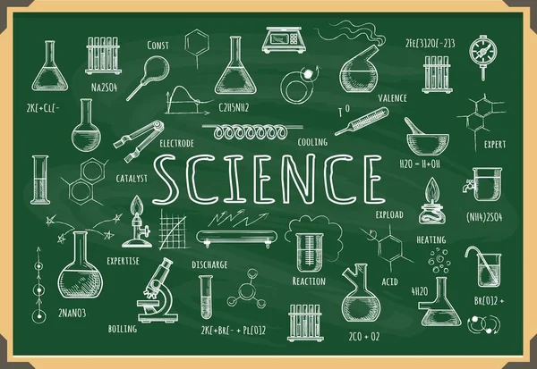 Board with school chemistry sketch — Stock Vector