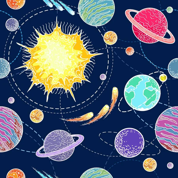 Sistema solar patrón inconsútil — Archivo Imágenes Vectoriales