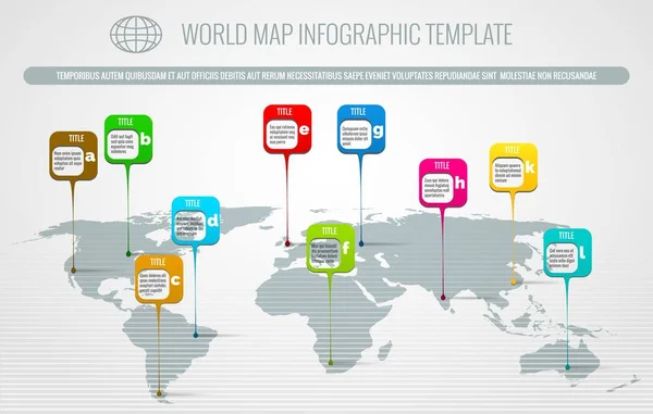 Dünya harita iğne Infographic — Stok Vektör