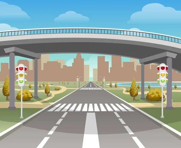 Viaduct, autosnelweg en hoofdweg illustratie — Stockvector
