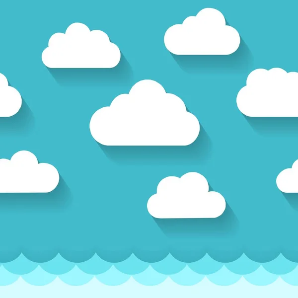 Paisaje marino con patrón de nubes — Vector de stock