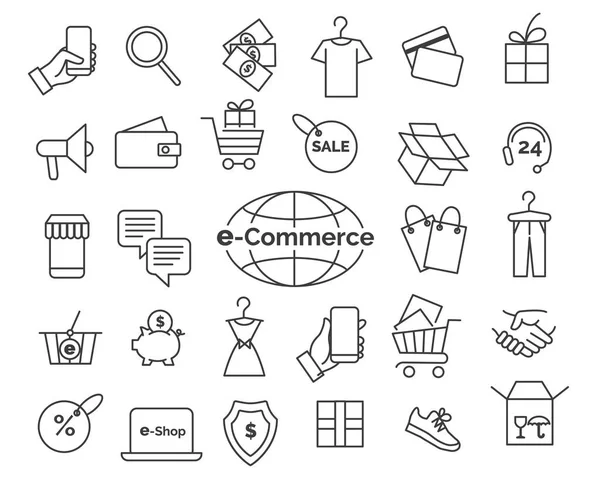 Symbole Für Commerce Linien Online Shopping Und Lieferung Elemente Dünner — Stockvektor