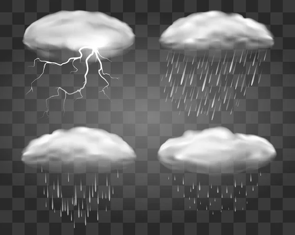 Nubes de lluvia realistas sobre transparente — Vector de stock